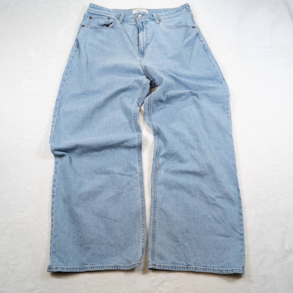 Abercrombie & Fitch Curve Love High Rise Wide Leg Linen Blend Jeans 32R Blue